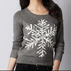 Ann Taylor Loft Dark Grey Wool Christmas Snowflake Sweater